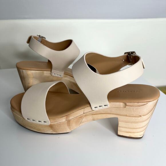 Nisolo All Day Open Clog Sandal Womens 8 Ivory Bone Wood Leather - Picture 5 of 12